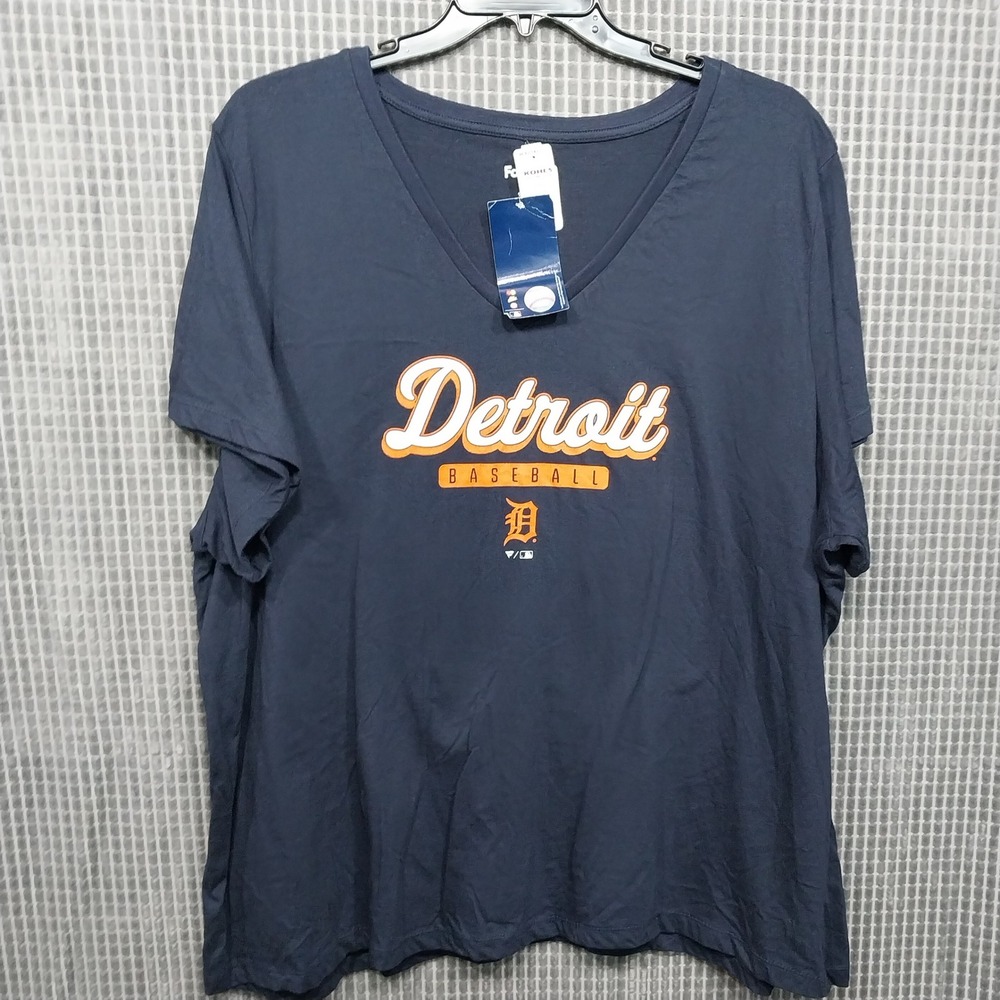 Detroit Tigers Baseball T-Shirt Unisex 4X Navy Blue MLB V-Neck Tee Fanatics